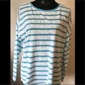Kiara Shirt Top Long Sleeve Stripe Casual Burnout Blue White Size Large